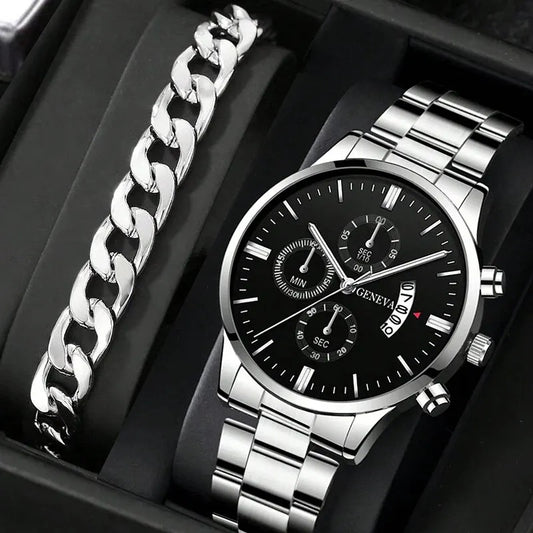 Fashion Men Stainless Steel Watch Luxury Calendar Quartz Wrist Watch